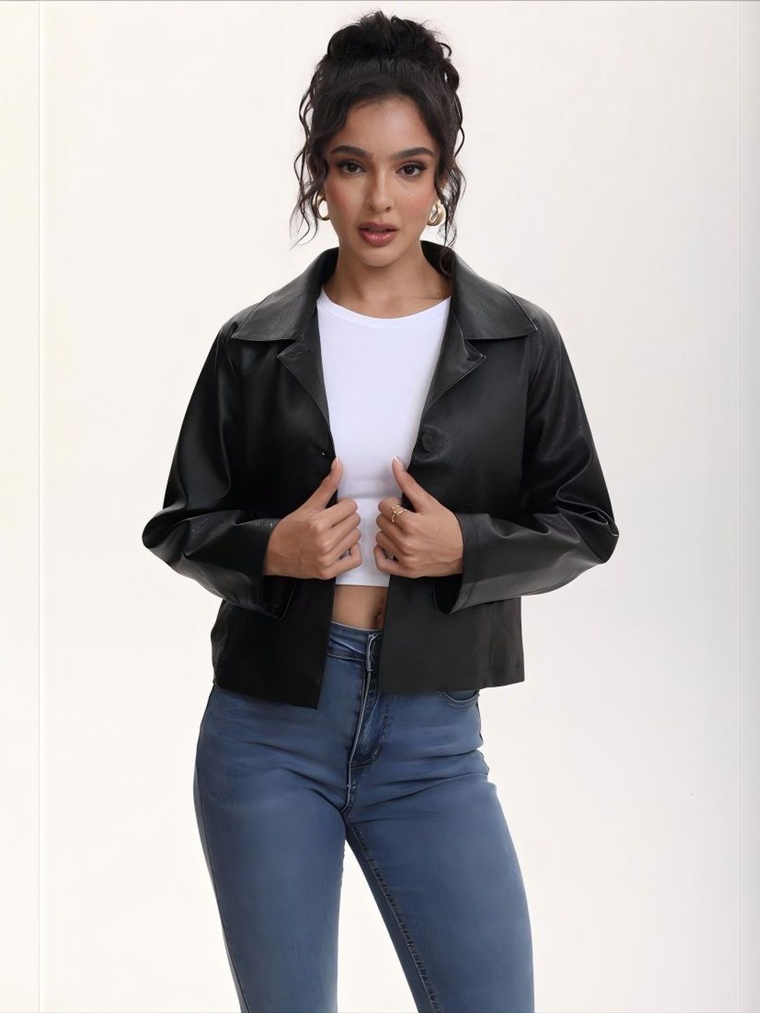 HERE&NOW Women Crop Leather Jacket-picture-15