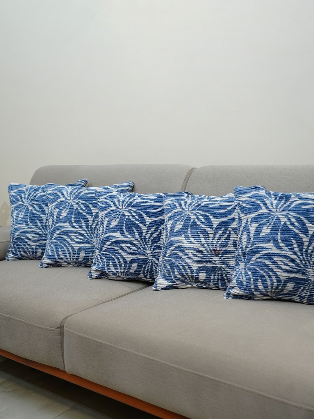 Kaleen India Blue & White Set of 5 Floral Square Cushion Covers-image-32