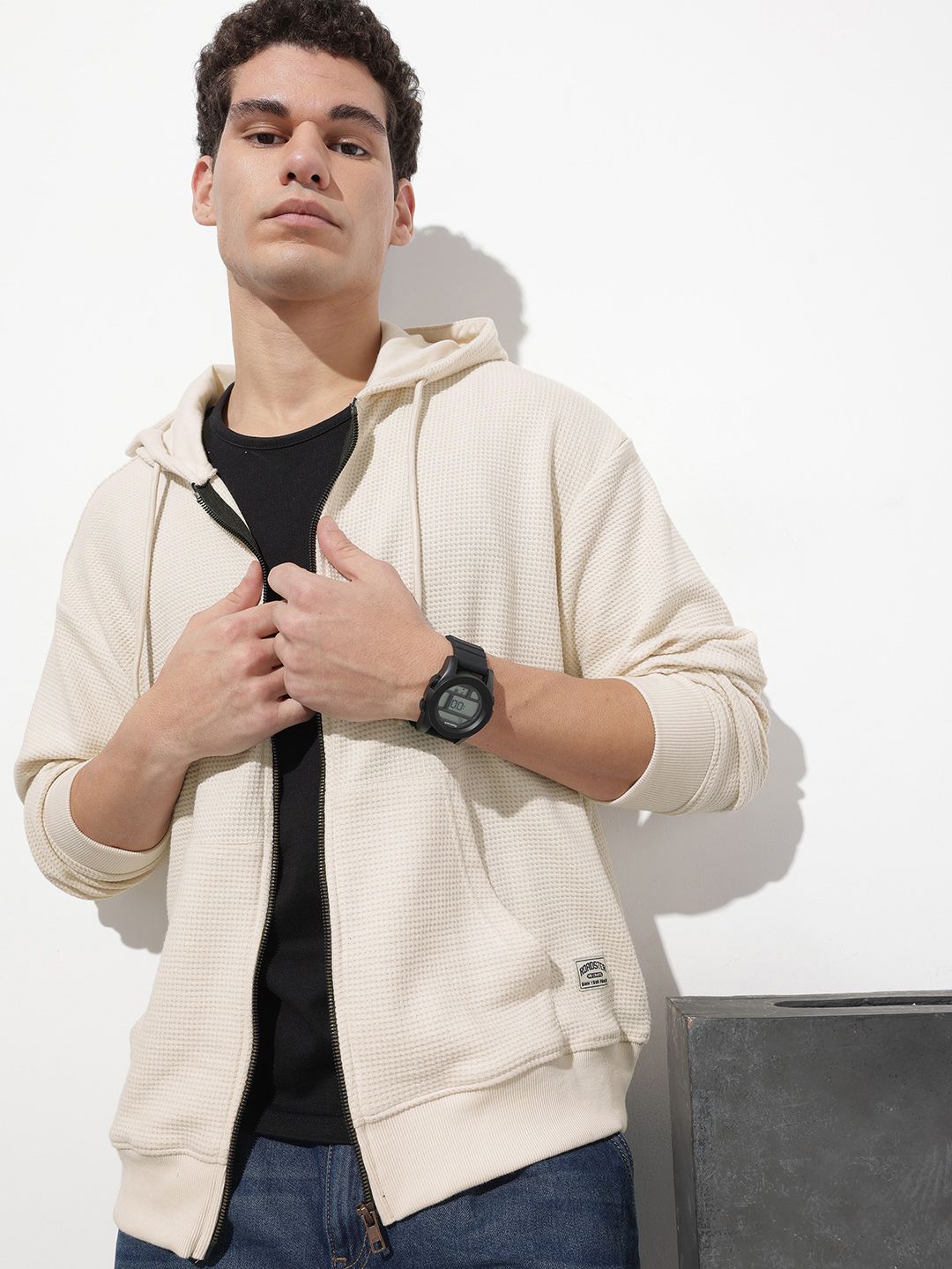 The Roadster Life Co. Textured Relaxed Fit Hooded Sweatshirt-picture-50