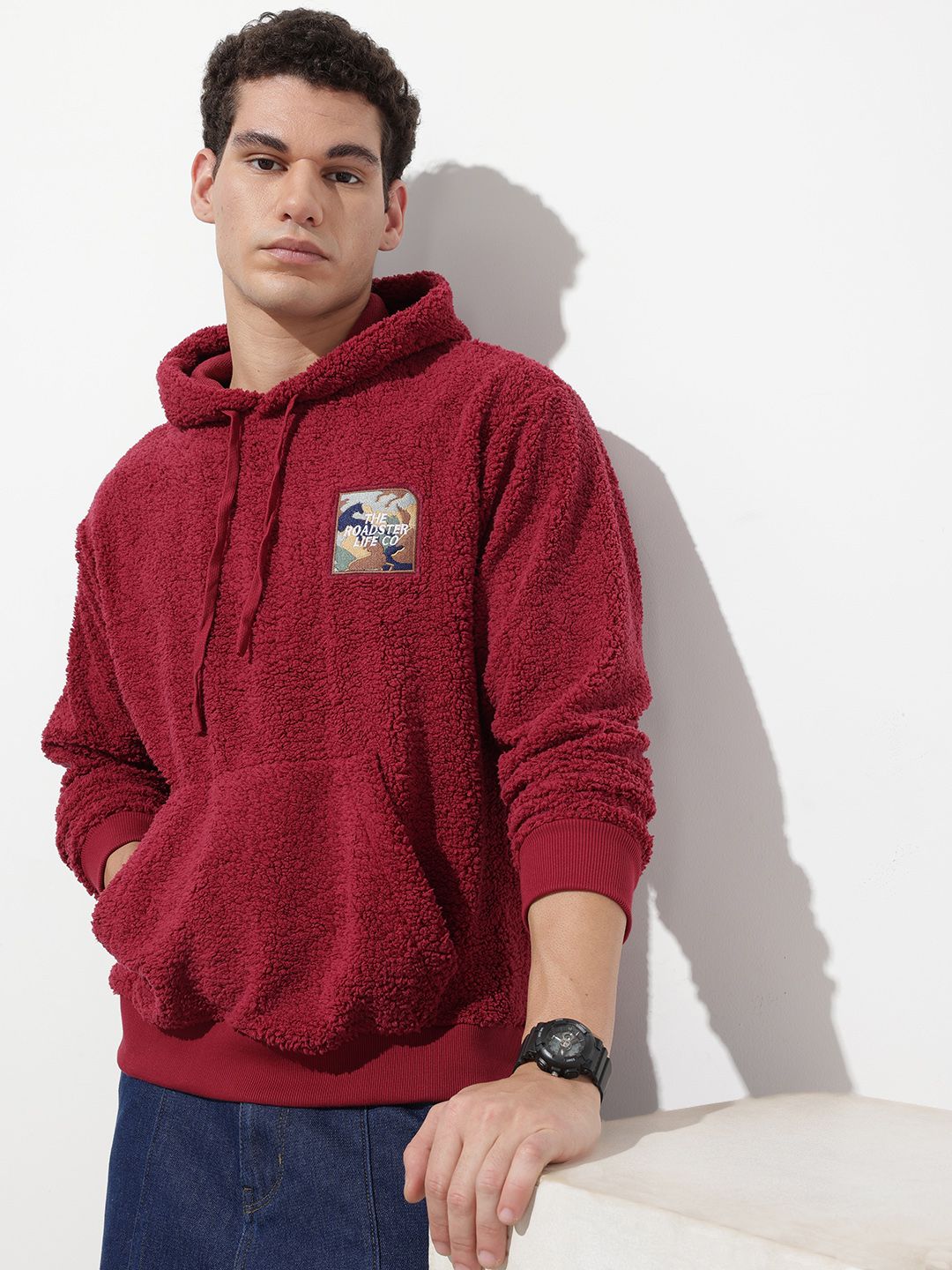 The Roadster Life Co. Relaxed Fit Hooded Textured Sweatshirt-picture-26