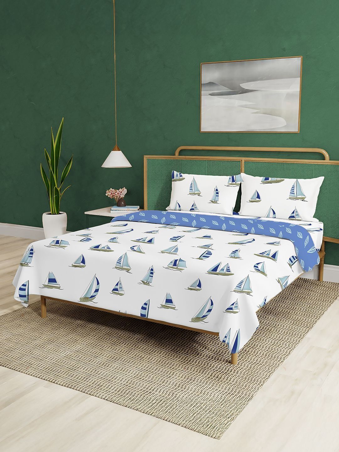 URBAN SPACE Blue & White Cartoon Characters Cotton 2 Piece Double Queen Superfine Bedding Set-picture-17