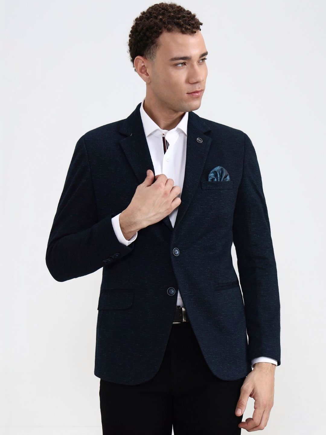 Wyre Men's Solid Regular Fit Full Sleeve Petrol Blue Blazer-image-6