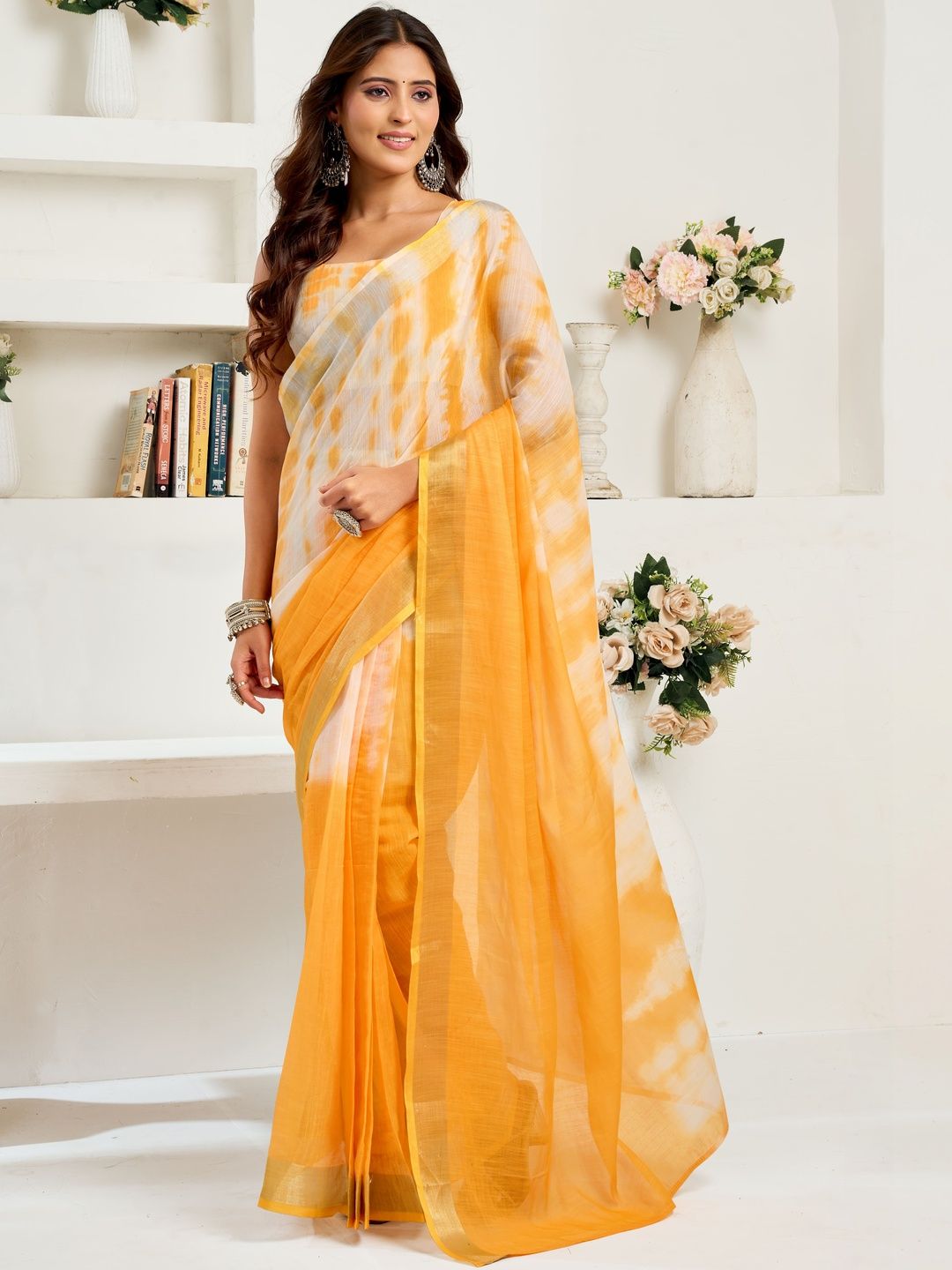 elora Tie and Dye Pure Linen Designer Leheriya Saree-picture-4