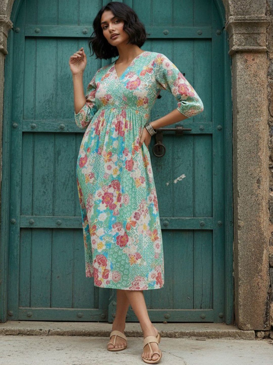 fusion by glitchez Floral Print Fit & Flare Midi Dress-picture-16