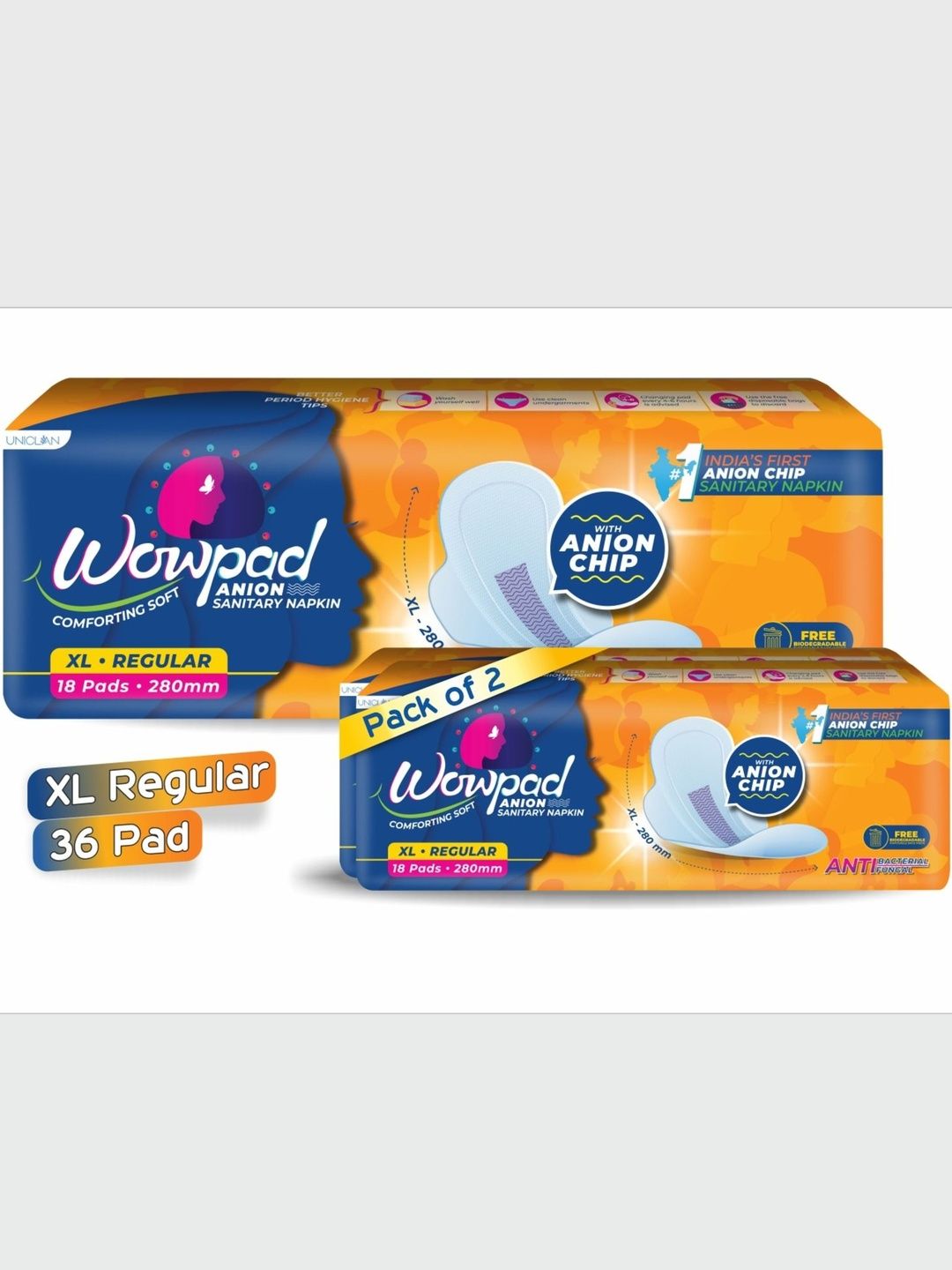 Wowpad Anti-Bacterial & Rash-Free Comfort Sanitary- XL- 36 Pads