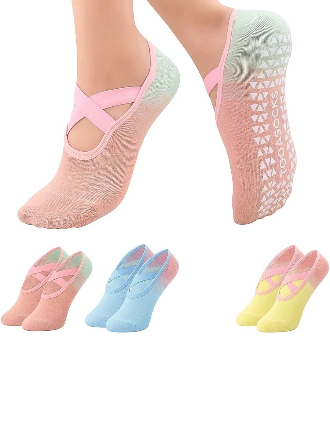 Eleg & Stilance Women Pack of 3 Assorted Anti-Skid Ankle-Length Socks-picture-14