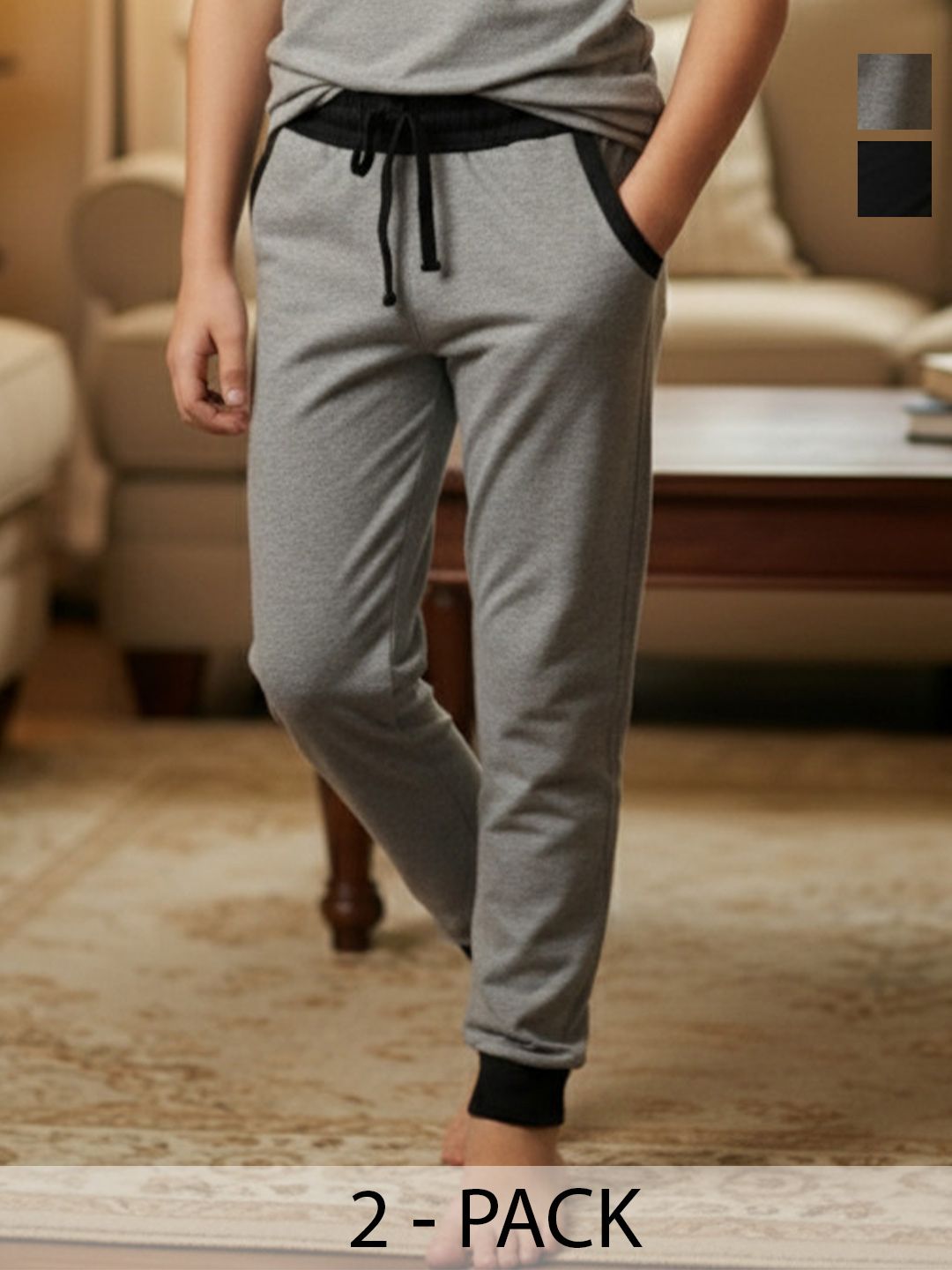 YK Boys Pack Of 2 Colour-Blocked Cotton Jogger Lounge Pants-picture-52