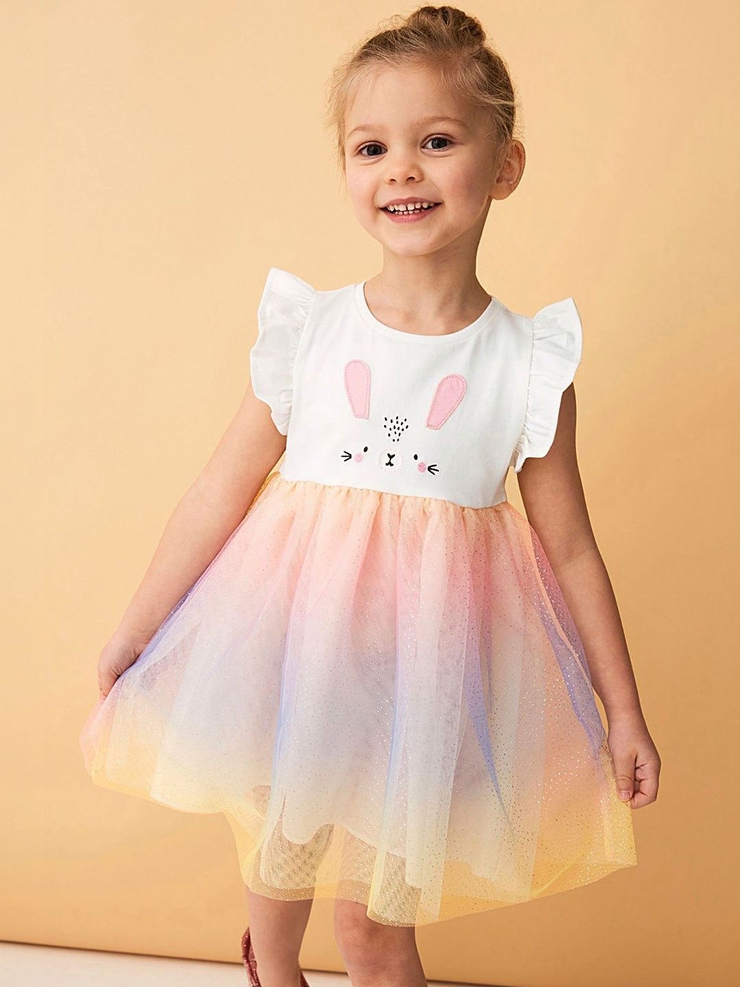 LULU & SKY Colourblocked Flutter Sleeve Fit & Flare Dress-picture-27