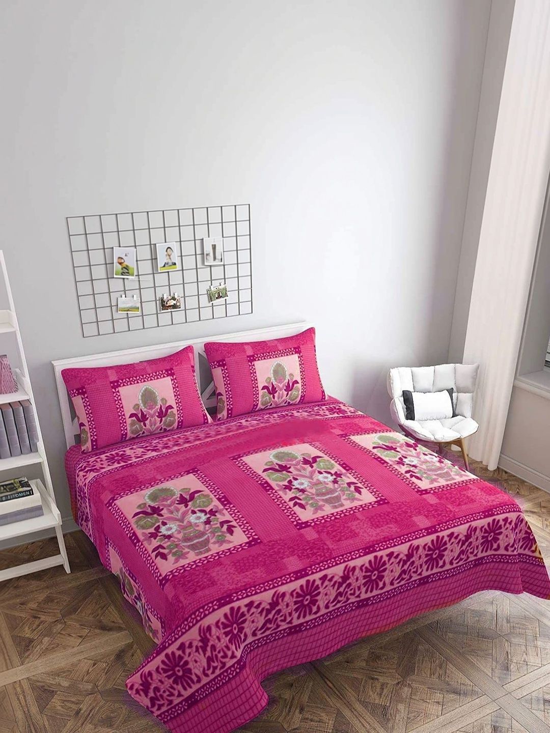 Quirky Home Pink Floral 180 TC Queen Bedsheet with 2 Pillow Covers-image-27