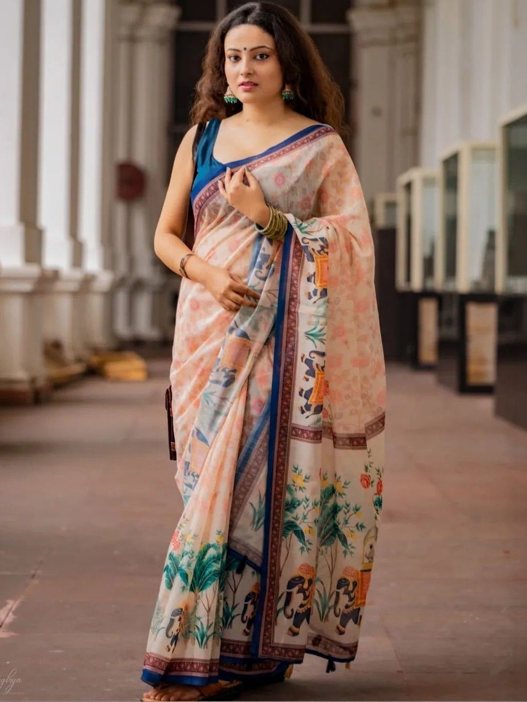 SILKWEAR Floral Linen Blend Saree-picture-29