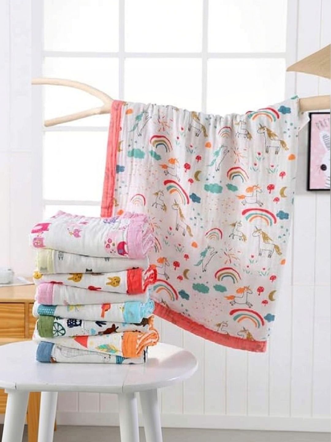 Fabrify Multicoloured & White Cartoon Characters 150 GSM Dohar