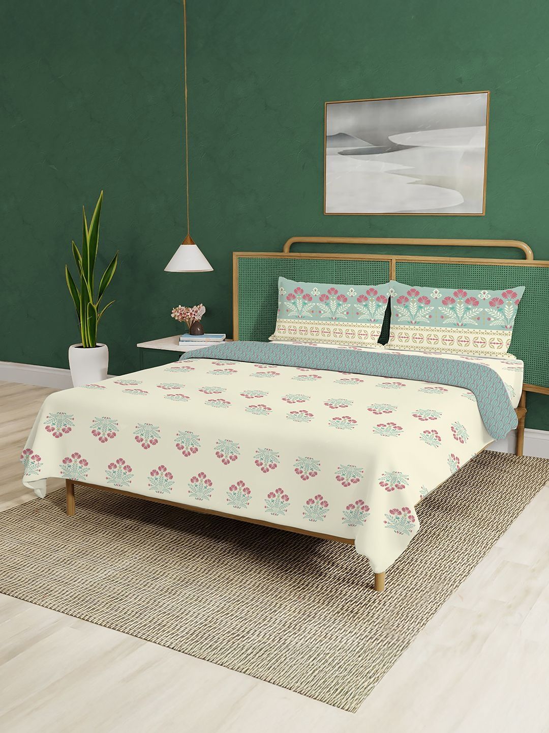 URBAN SPACE Blue & White Floral Cotton 2 Piece Double Queen Superfine Bedding Set-picture-35