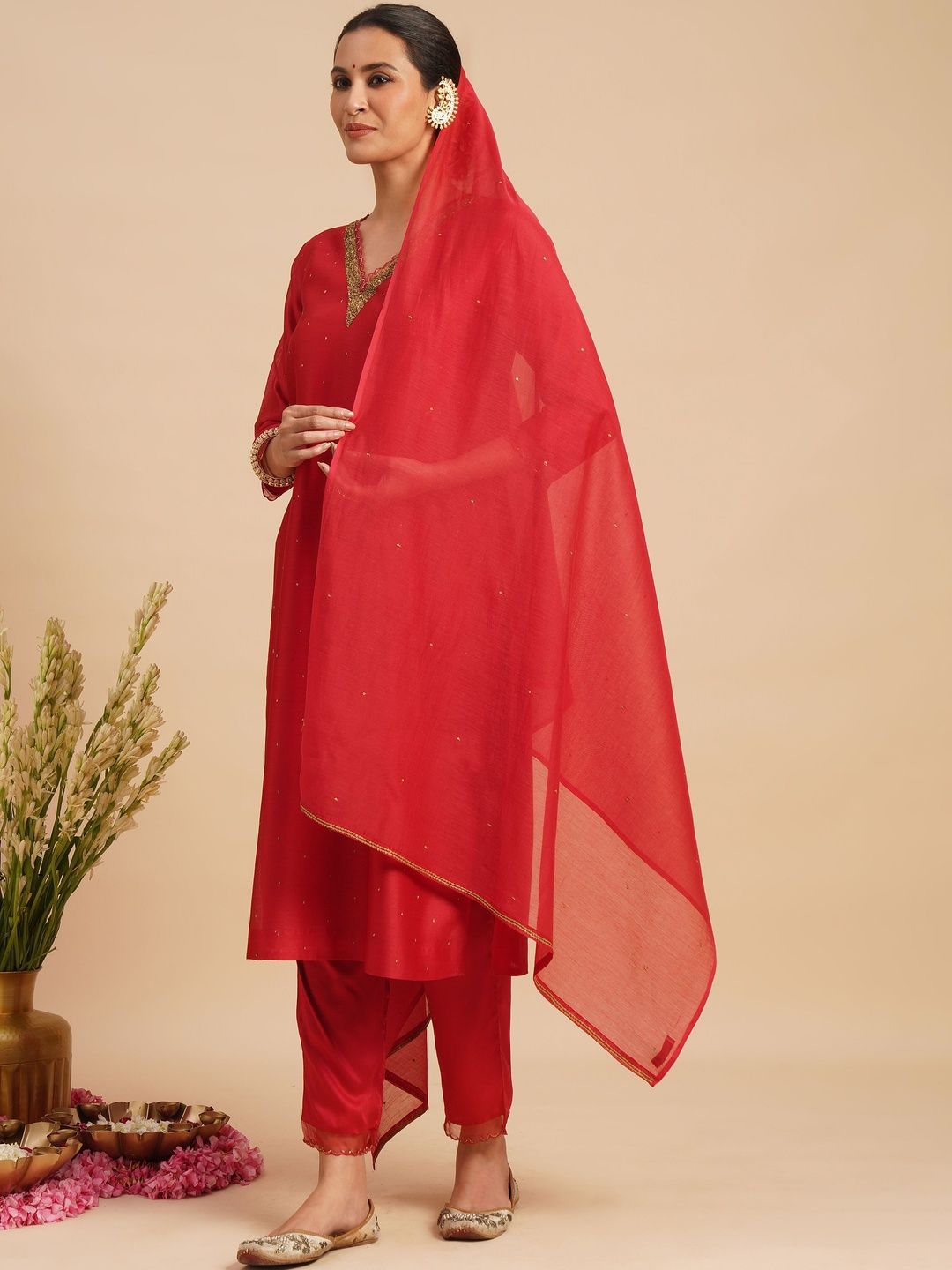 JAYPORE Embroidered Cotton Silk Dupatta with Sequinned-picture-34