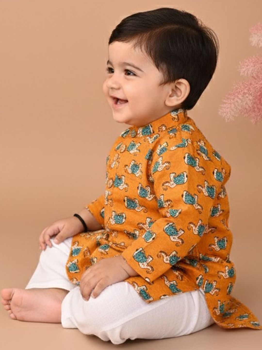 Sangria Boys Elephant Printed Pure Cotton Mandarin Collar Straight Kurta & Pyjamas-picture-21