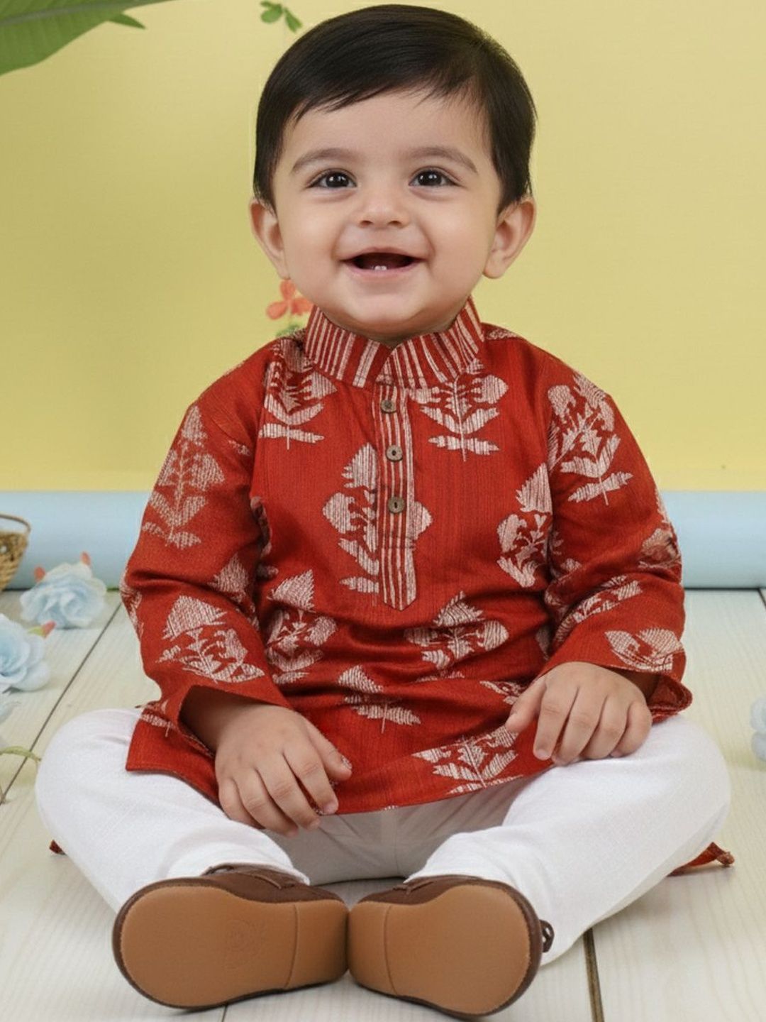 Sangria Boys Printed Pure Cotton Mandarin Collar Straight Kurta & Pyjamas-picture-29