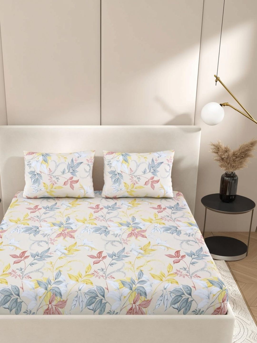 Jaipur Weaves Cream-Coloured Floral Queen Bedsheet with 2 Pillow Covers-picture-15