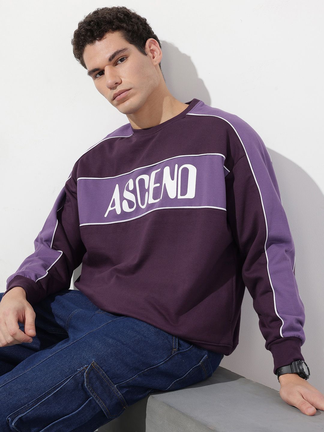 The Roadster Life Co. Colourblocked Typography Printed Oversized Sweatshirt-picture-23