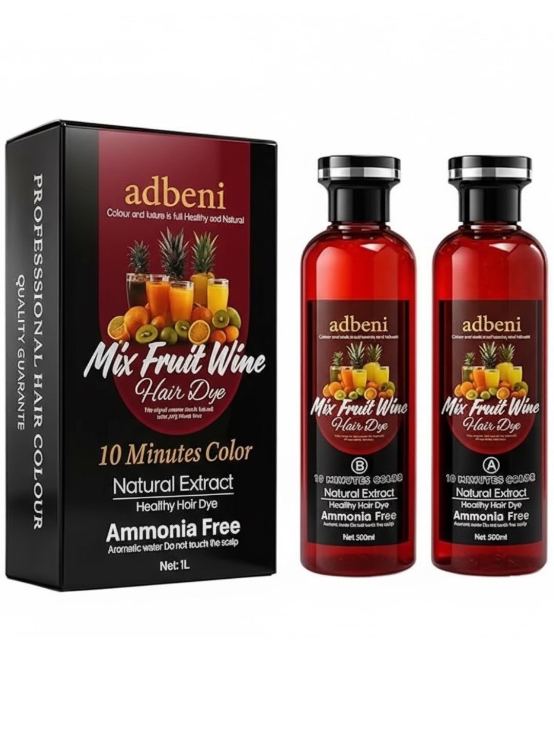 Adbeni Set Of 2 Mixed Fruit Wine Hair Dye- 500 ml Each- Black-picture-36