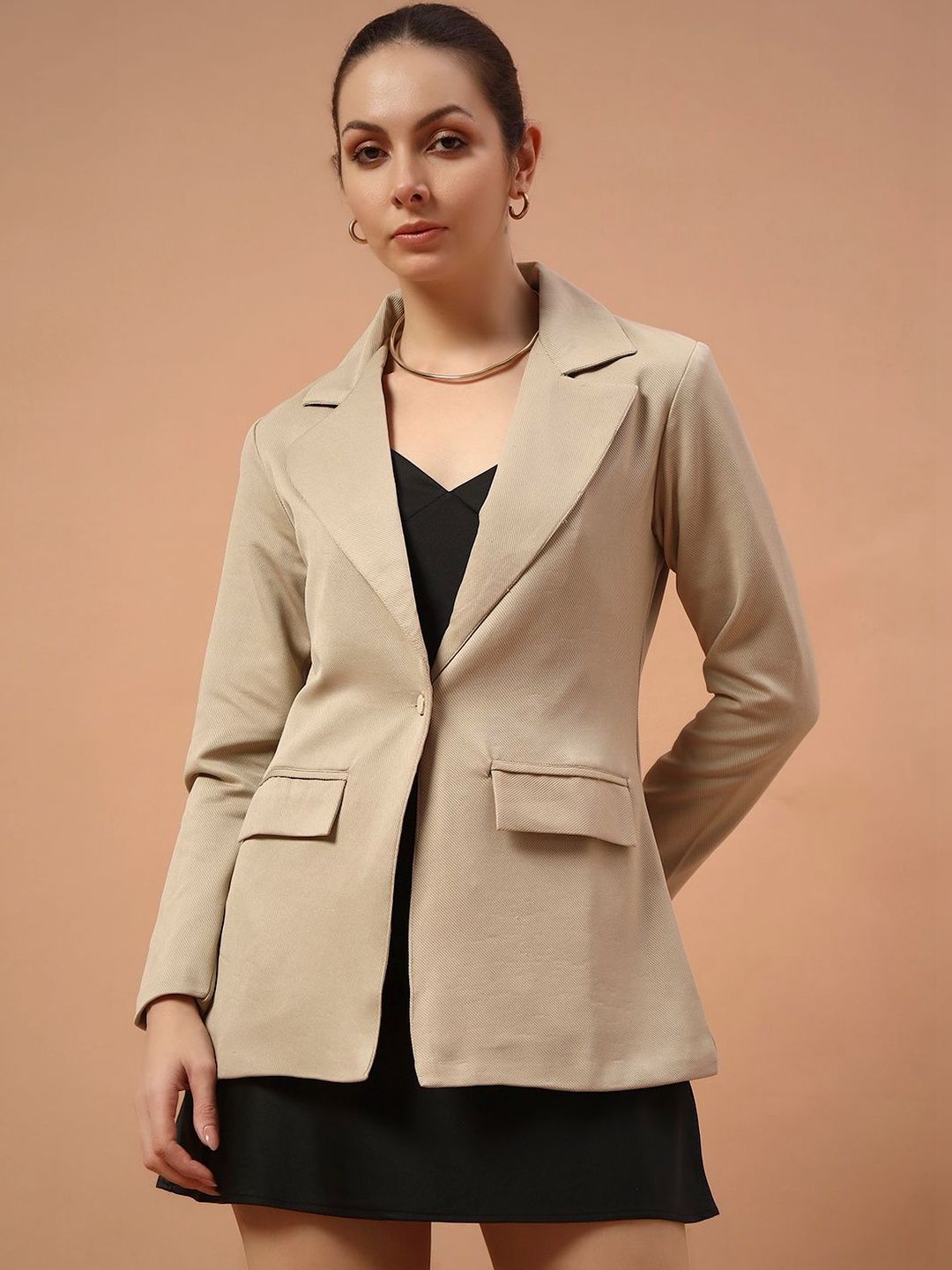 REBERRY Notched Lapel Long Sleeves Single-Breasted Blazers-picture-36