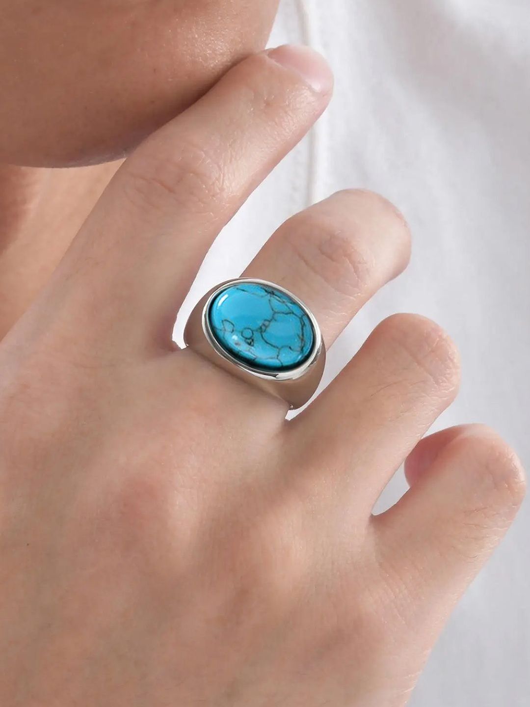 Peora Stainless Steel Turquoise Finger Ring-picture-22
