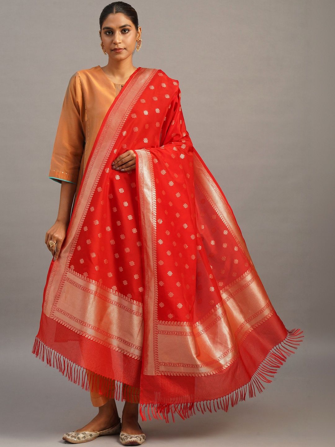 JAYPORE Ethnic Motifs Woven Design Dupatta with Zari-image-8