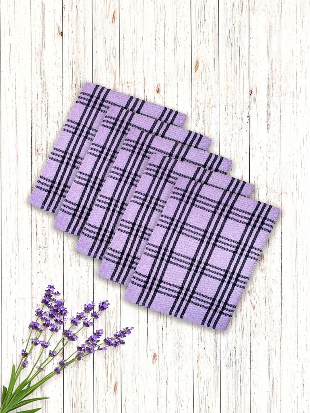 Myntra Elegant Homes Lavender 5 Piece Striped Cotton 150 GSM Towel Set-picture-30