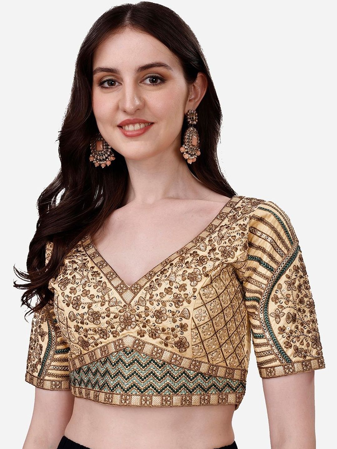 Nigel Designer Embroidered V-Neck Padded Saree Blouse-picture-55
