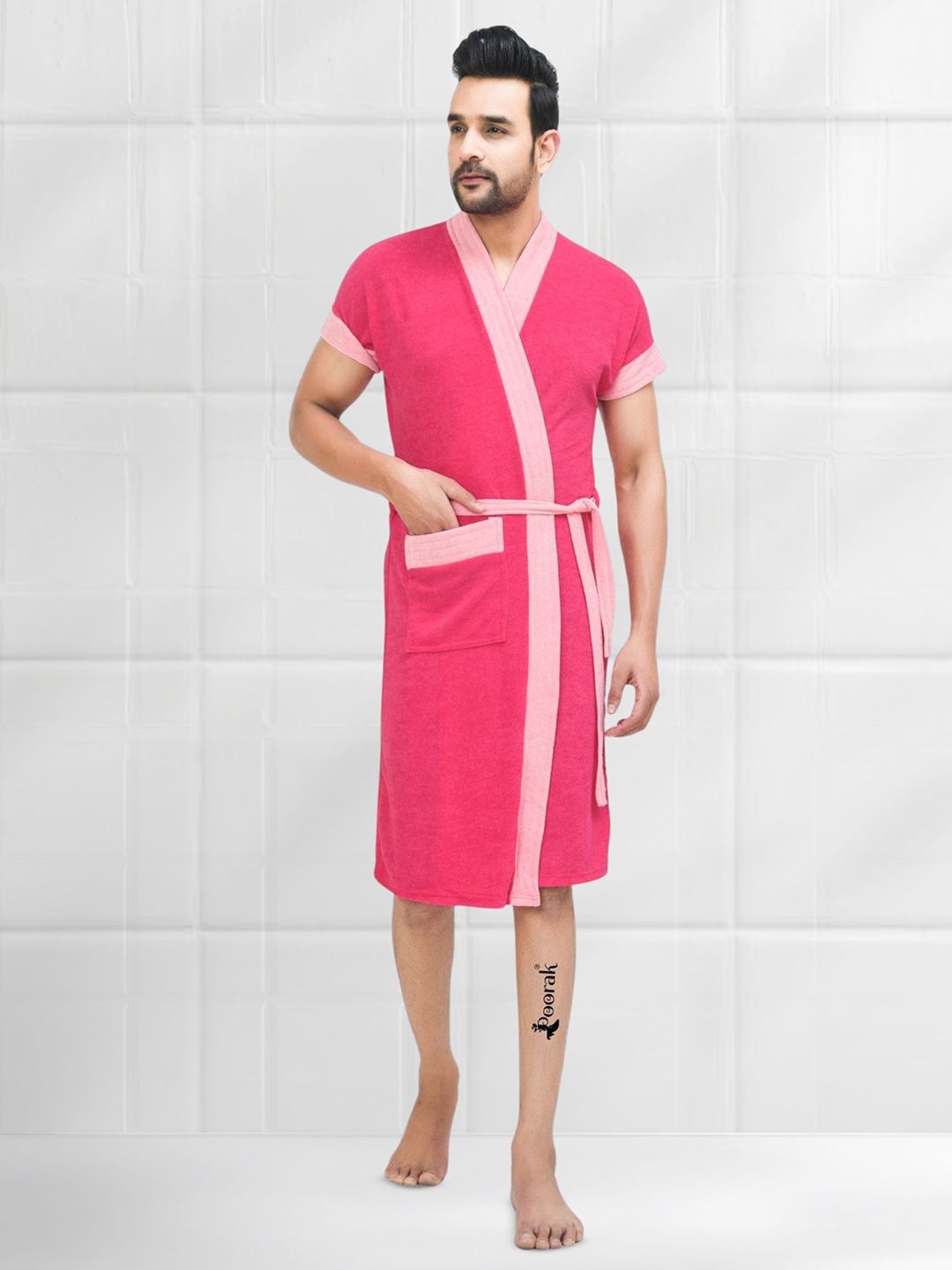 POORAK Shawl Collar Bath Robe With Belt-image-44