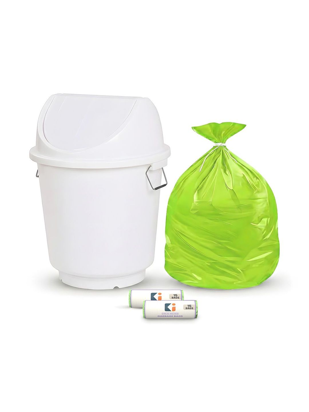Kuber Industries White & Green Swing Lid Dustbin With 2 Roll Garbage Bags - 25L-picture-38