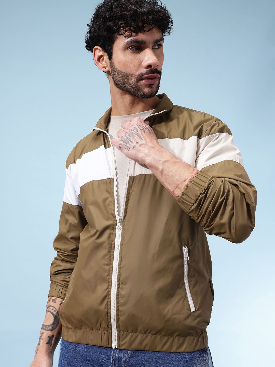 glitchez Striped Mock Collar Bomber Jacket-picture-35