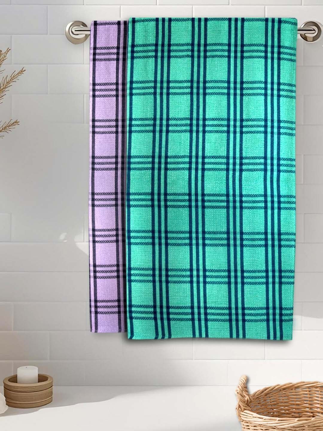 Myntra Elegant Homes Blue & Purple 2 Piece Striped Cotton 150 GSM Towel Set-image-10