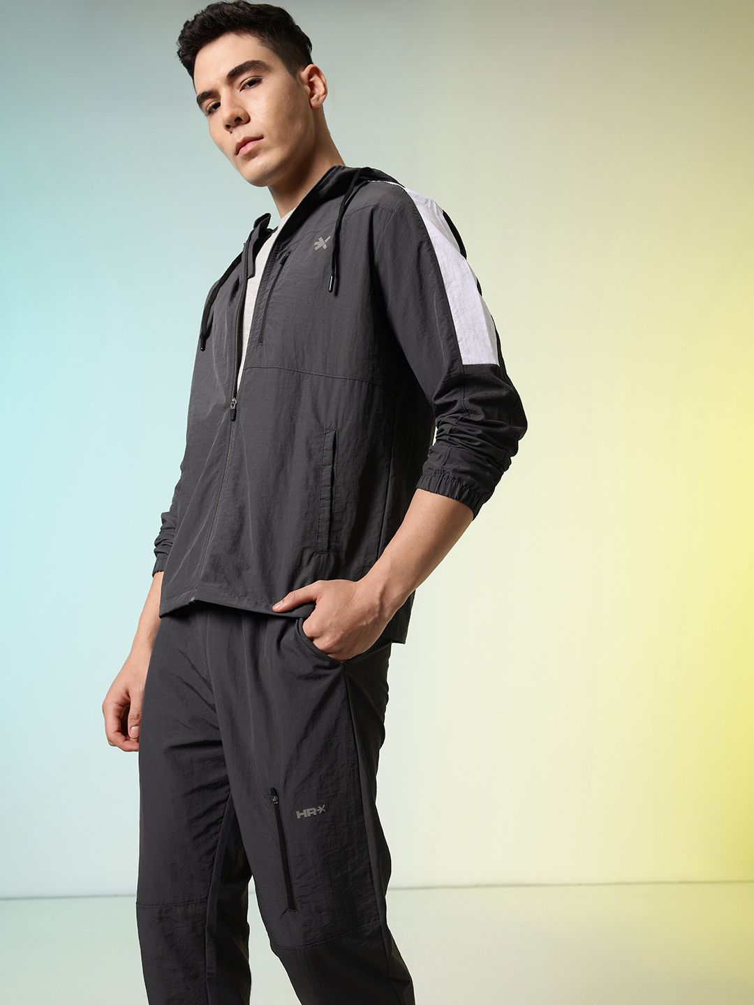 HRX by Hrithik Roshan Brand Logo Printed Hooded Rapid Dry Running Tracksuit