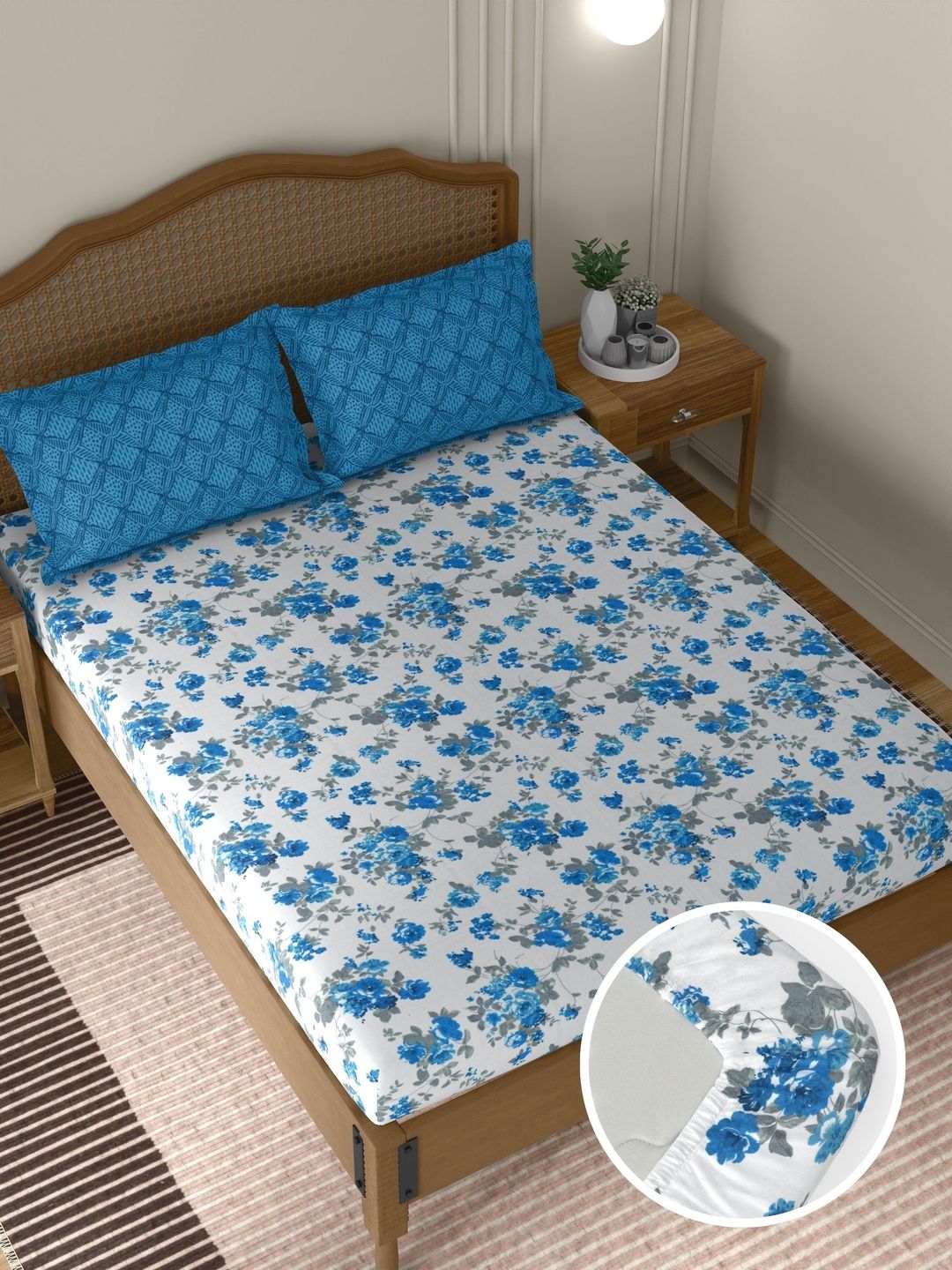 Pure Decor White & White Floral 180 TC King Bedsheet with 2 Pillow Covers-picture-30
