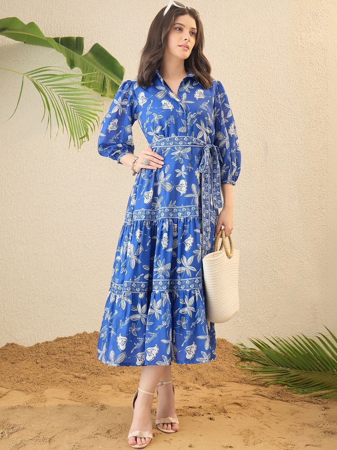 OCTICS Floral Print Georgette Shirt Midi Dress-picture-21