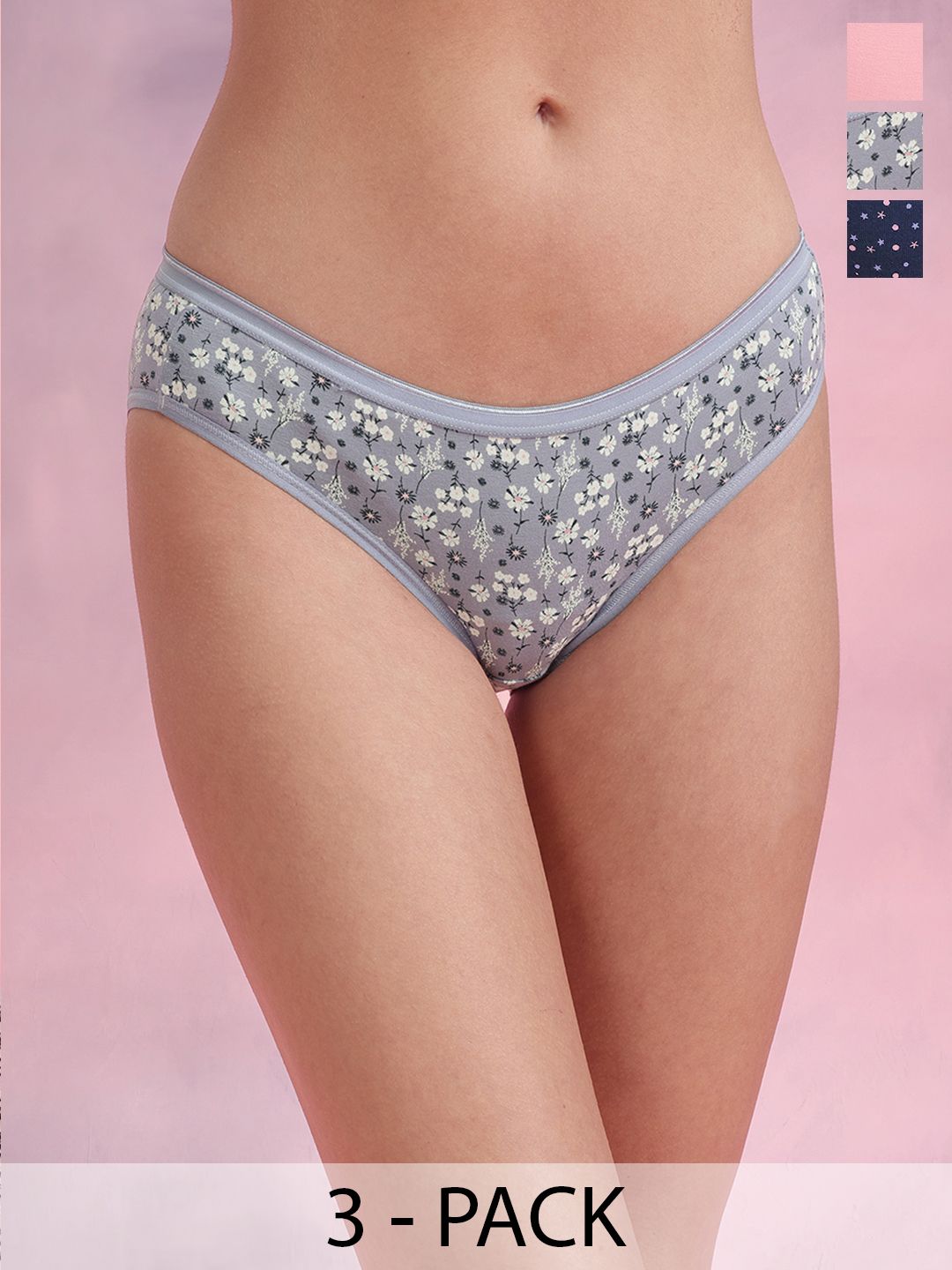 DressBerry Pack of 3 Women Pure Cotton Printed Cotton Bikini Briefs-image-49