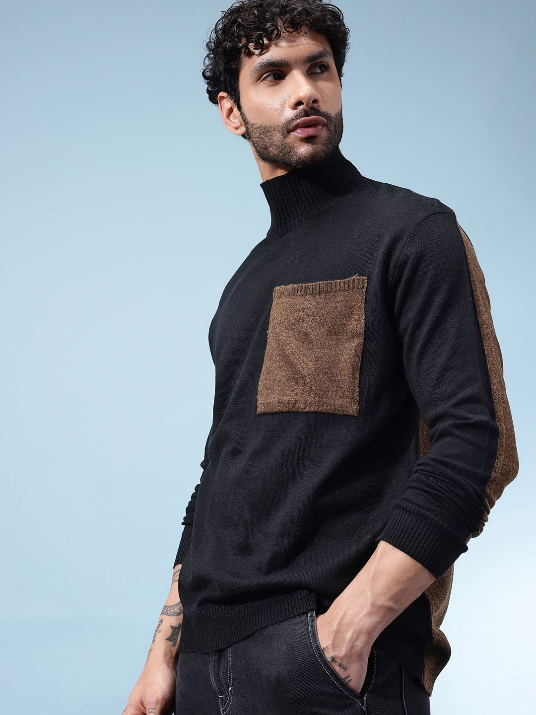 glitchez Contrast Pocket High Neck Pullover-picture-35