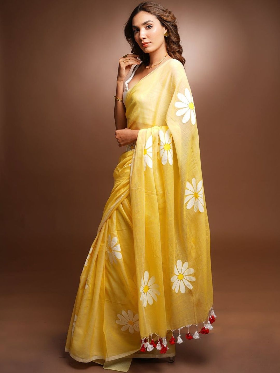 SILKWEAR Floral Linen Blend Designer Saree-picture-20