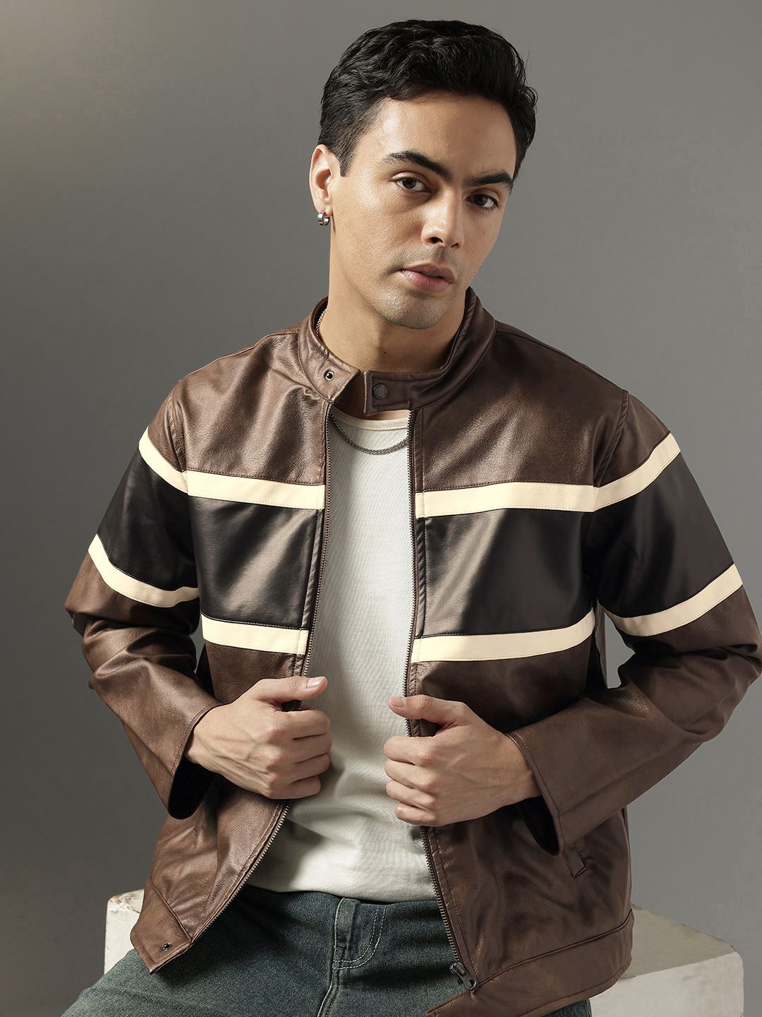 FCUK Colourblocked Biker Jacket-image-41