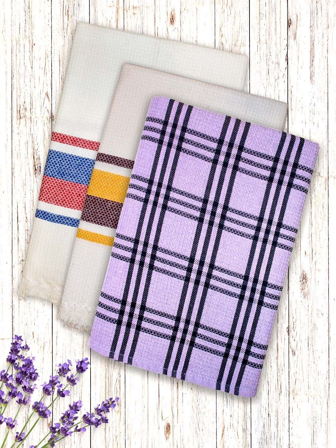 Myntra Elegant Homes White & Lavender 3 Piece Striped Cotton 150 GSM Towel Set-image-23