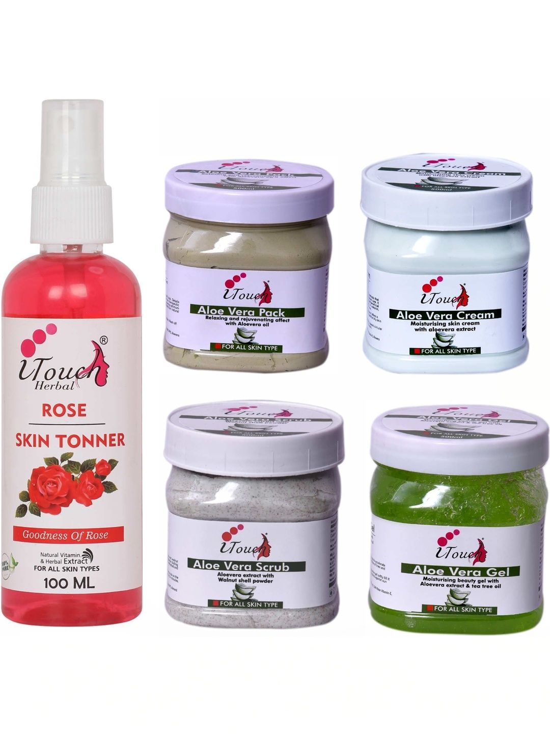 I TOUCH HERBAL Set Of 2 Aloe Vera Facial Kit 500 ml Each With Rose Water - 100 ml-image-39