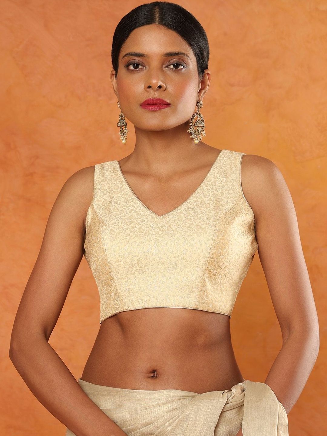 SALWAR STUDIO Woven Design V-Neck Saree Blouse-picture-13