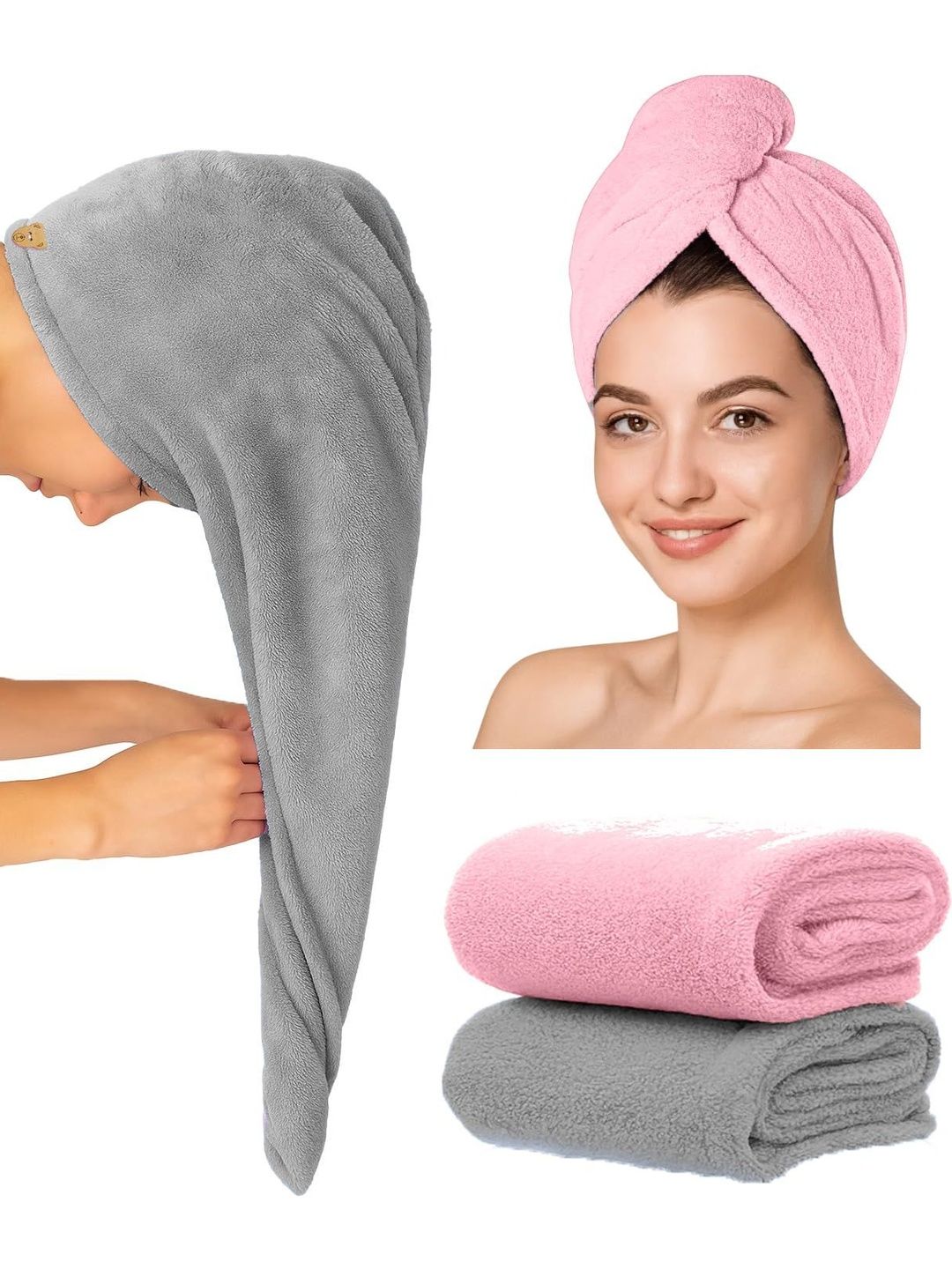 Galley way Pink & Grey 2 Piece Cotton 500 GSM Towel Set-image-45