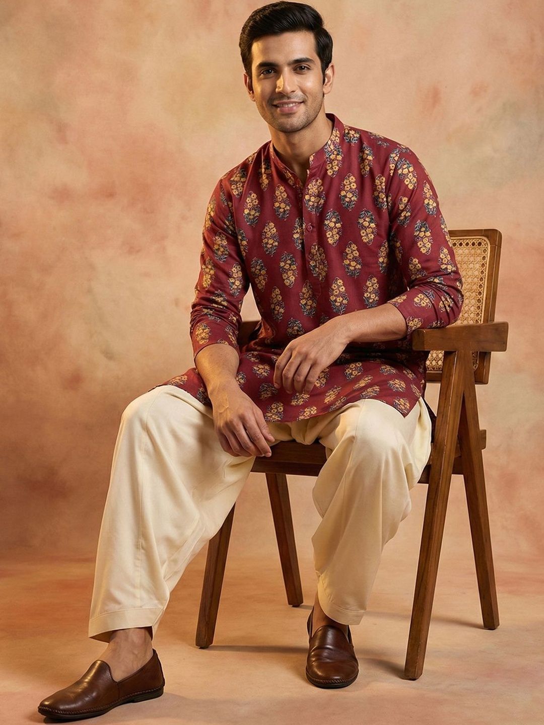 CHHAAP Men Floral Printed Summer Sheers Kurta-picture-38