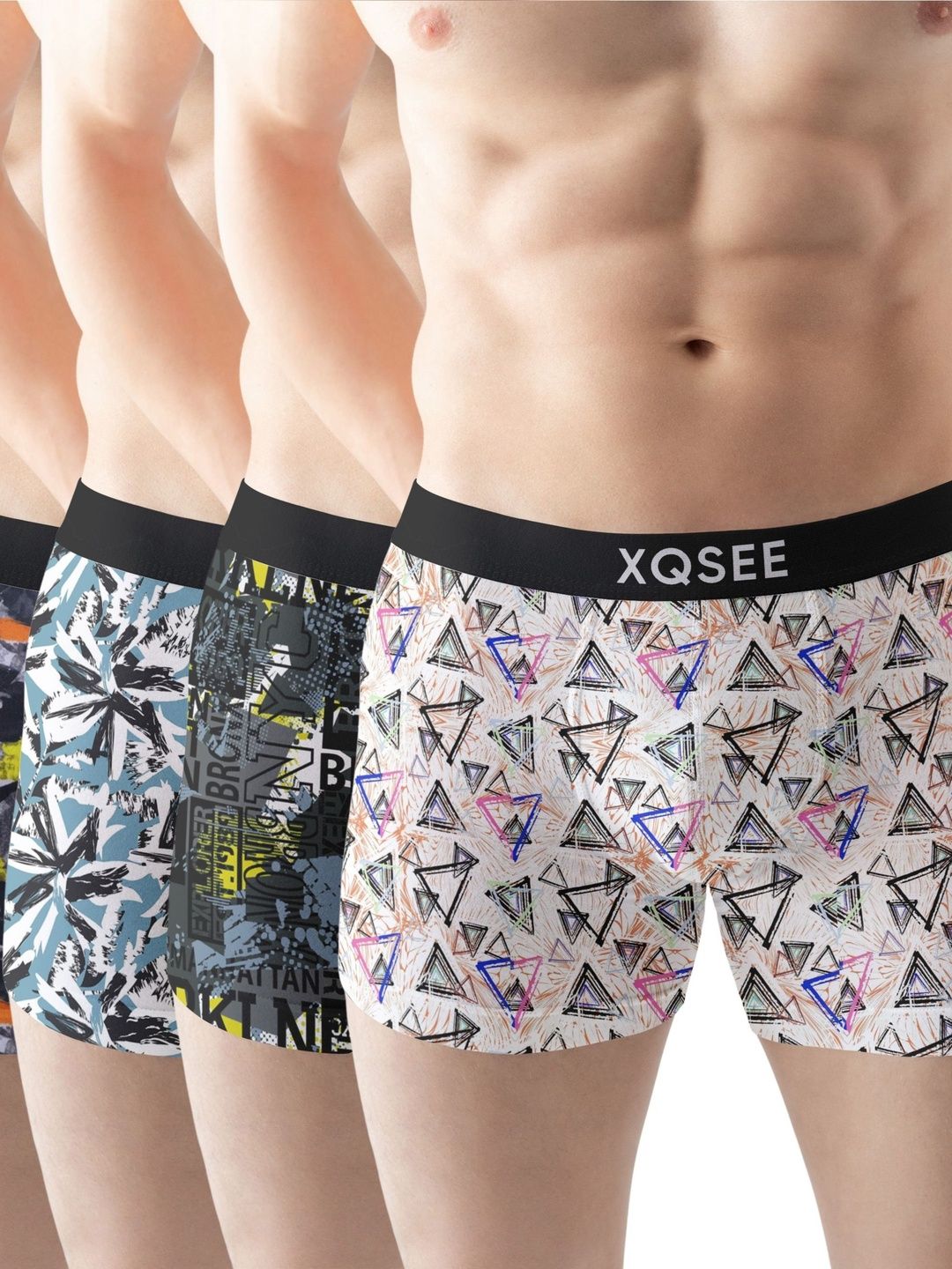 XQSEE Men Pack Of 4 Printed Mid -Rise Short Trunk-picture-13