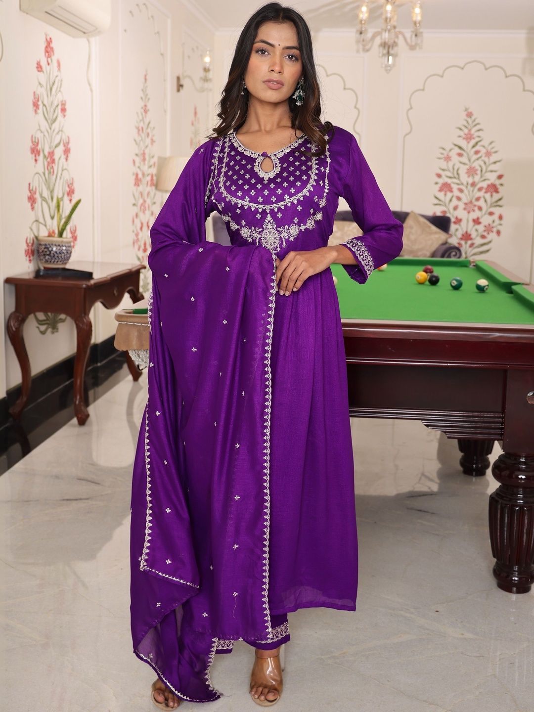KALINI Ethnic Motifs Embroidered Thread Work Pure Silk Thread Work Angrakha Anarkali Kurti-picture-10