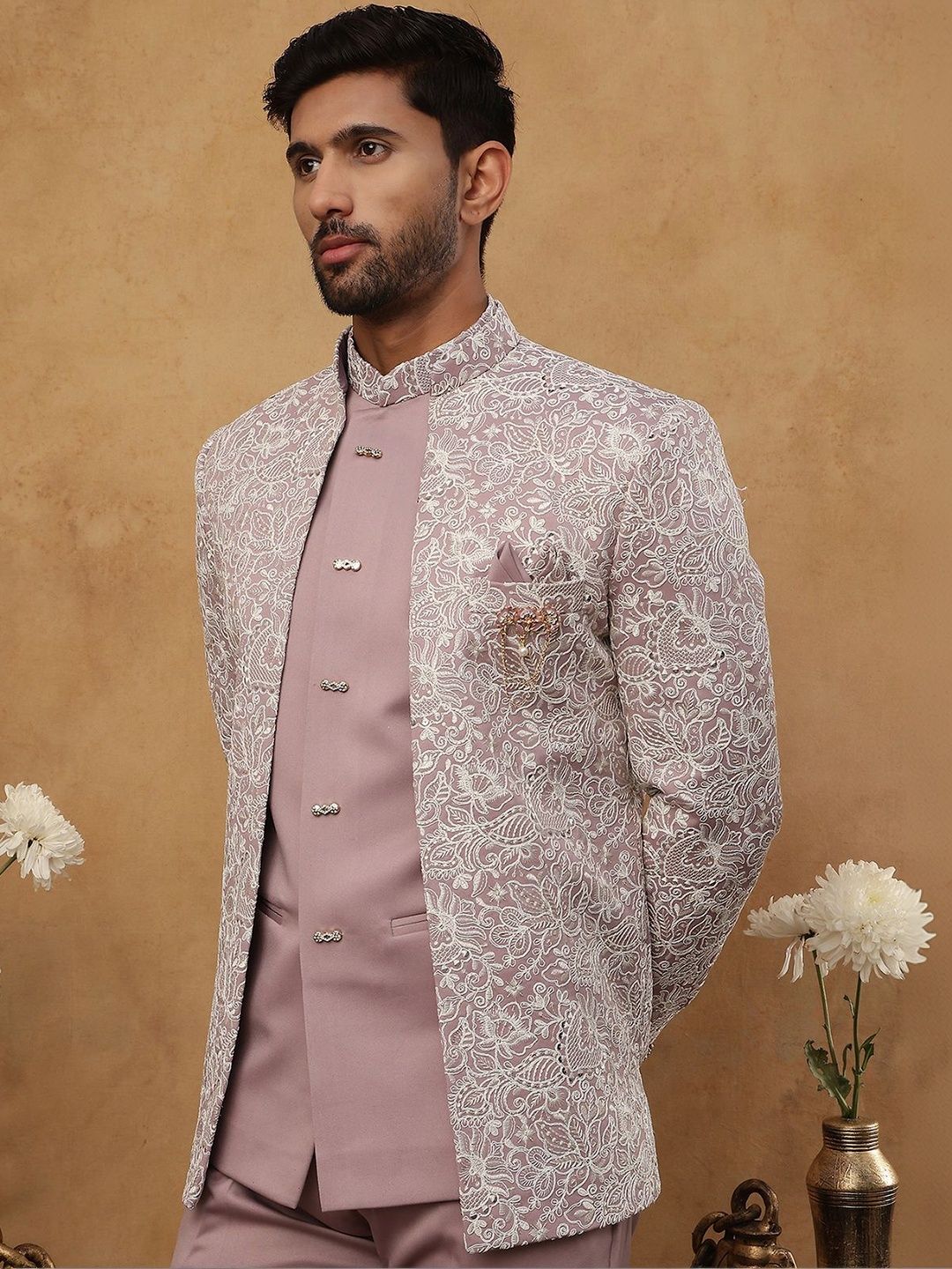 Jompers Embroidered Mandarin Collared Sherwani Set-picture-33