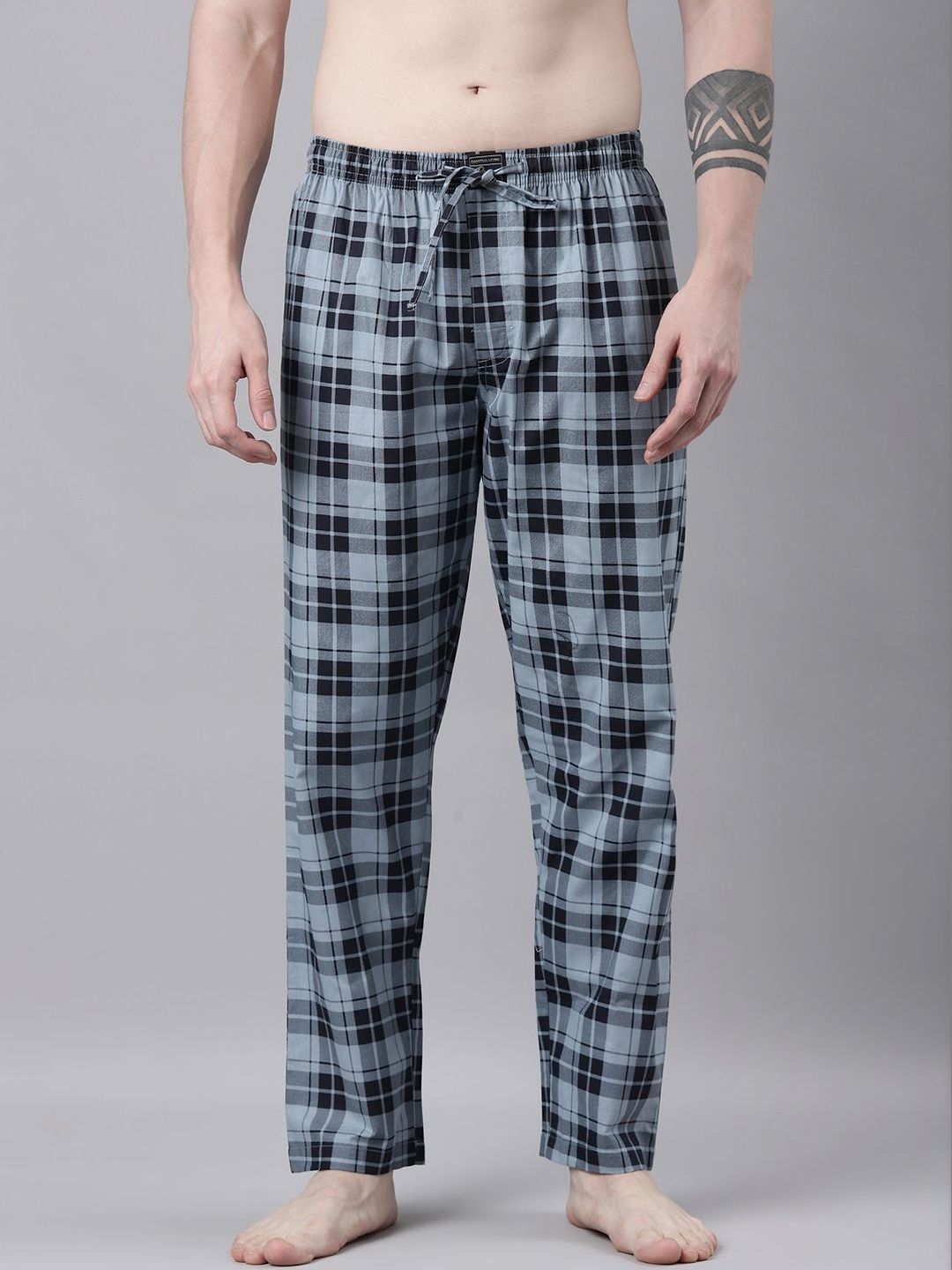 Broon Checked Cotton Mid-Rise Straight Lounge Pants-picture-35