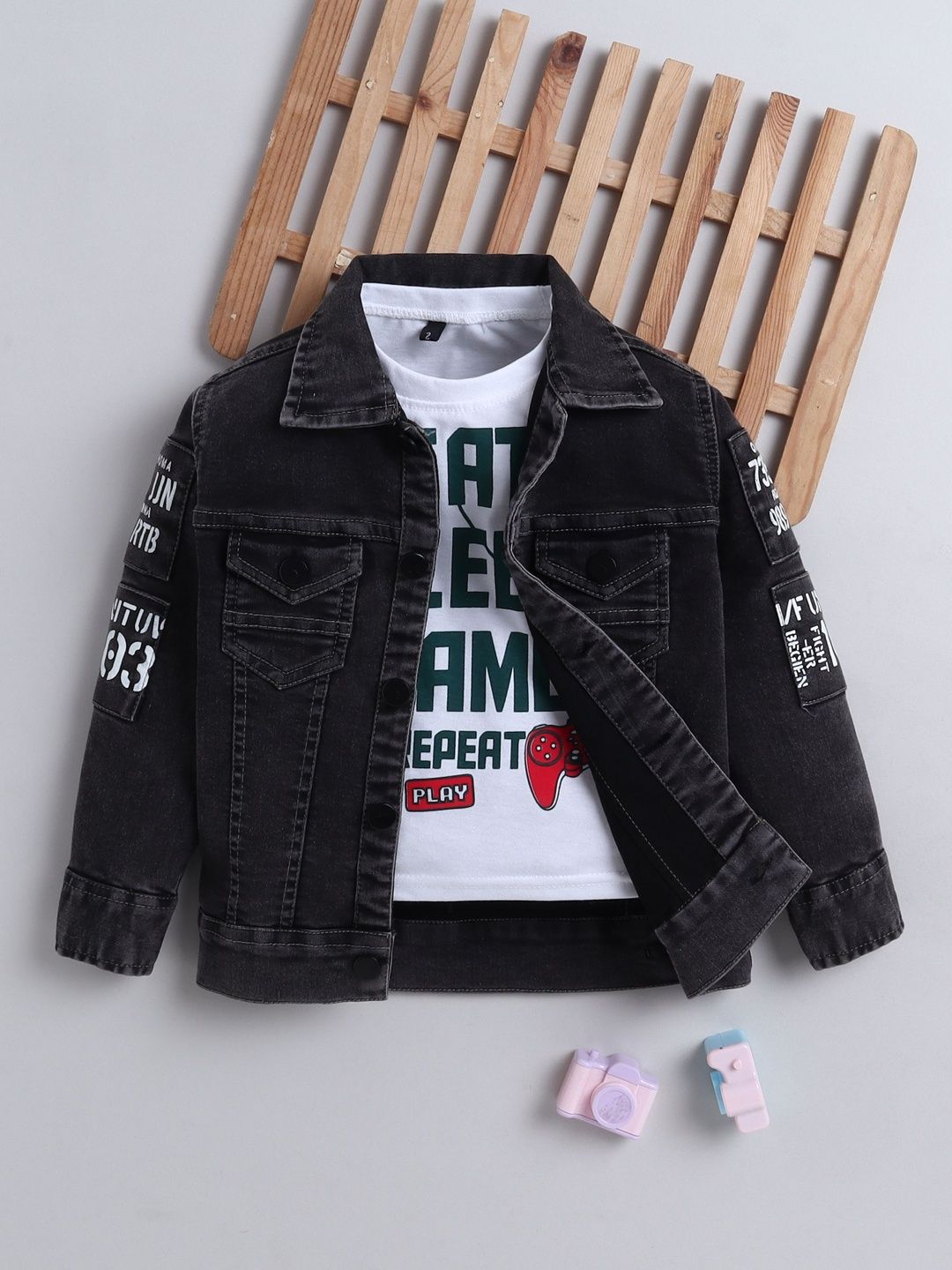 Ministitch Boys Typography Lightweight Denim Jacket with Patchwork-picture-28