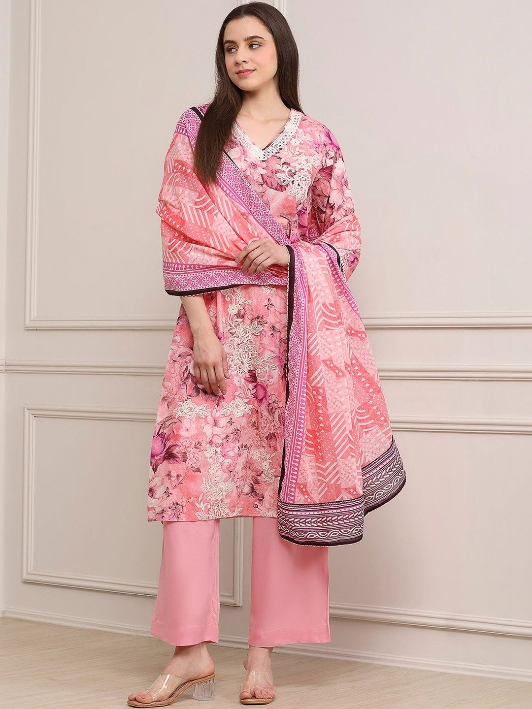 Women Cotton Anarkali Printed Kurta Churidar Suit Set