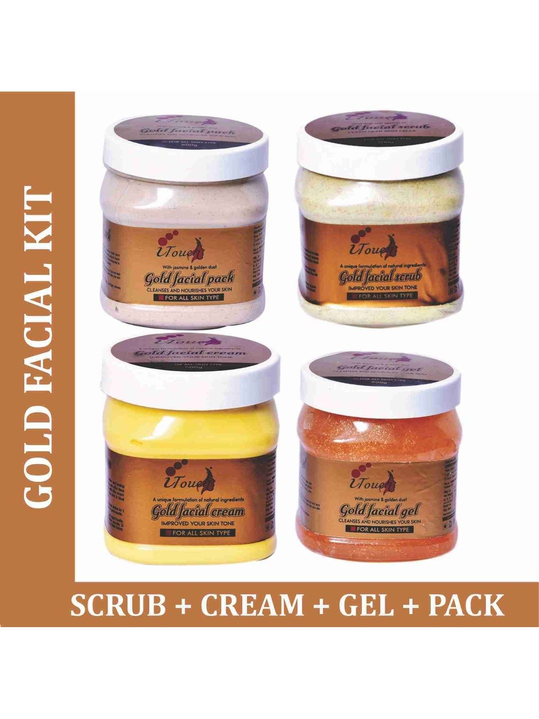 I TOUCH HERBAL Set Of 4 Gold Scrub Cream Gel Pack Facial Kit- 500 ml Each-picture-29